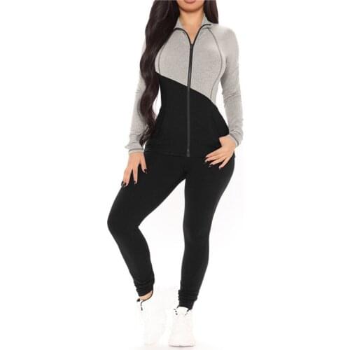 Xingqing Womens High Neck Outfits Casual Tight Contrast Color Two-pieces Set Long Sleeve Long Pants Suit Streetwear Tracksuits