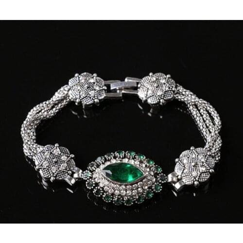 Bing Tu Womens Antique Silver Color Charm Bracelets Vintage Crystal Stone Jewelry Bride pulseira feminina