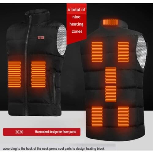 Electric Intelligent USB 9 Zones Heated Vest For Men 2 Switchs Control Temperature Charging Women Heating Vest Washable 2 Colors