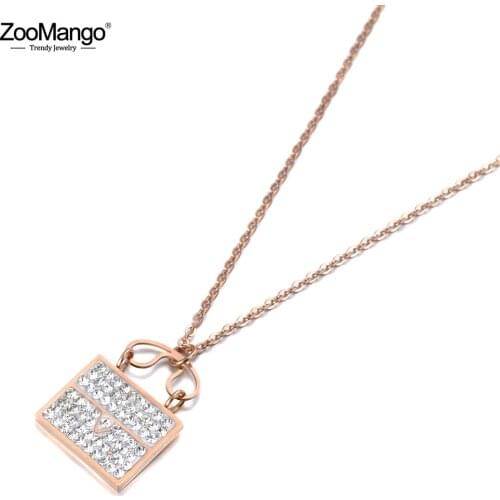ZooMango Trendy Crystal Shopping Bag Charm Pendant Necklaces For Women Titanium Stainless Steel Choker Necklace Jewelry ZN19141