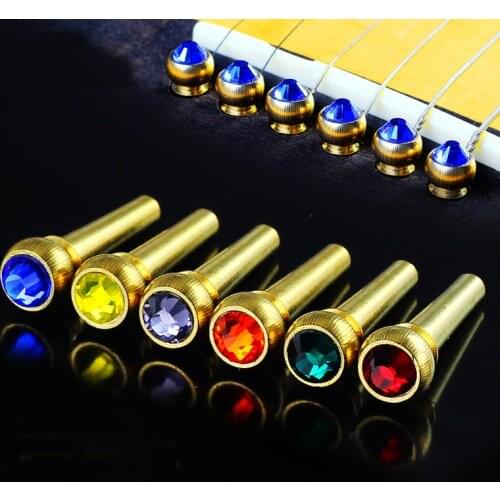 6PCS crystal Guitar Strings Nail Acoustic Guitar Bridge Pins Brass Guitar Strings Fixed Cone String Pins String Nails