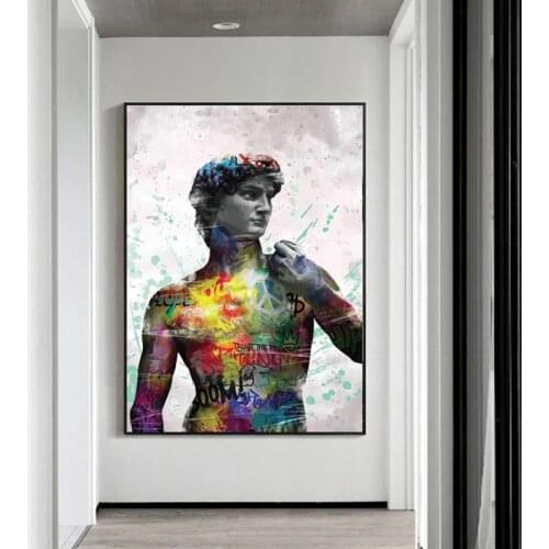 Abstract Street Graffiti Art Portrait of David Canvas Paintings Posters and Prints Modern Wall Art Picture for Living Room Decor