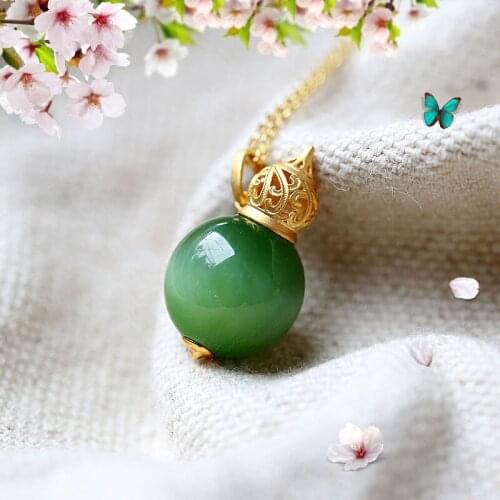Anjade Fine Jewellery Hetian Jade Jasper 18K Gold Women Pendant Necklace Support Test Popular Christmas Halloween Gift AJ0368