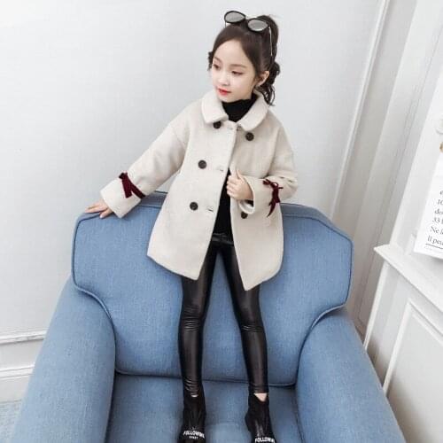 Beige Vintage Winter Autumn Woolen Coat Girls Kids Thicken Outerwear Teenage Top Costume Evening Party Childrens Clothing