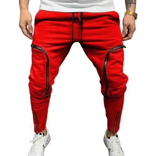 Cargo Pants for Men Solid Color Drawstring Quick Dry Slim Male Casual Pants Multi Zippers Pockets Trousers Sweatpants