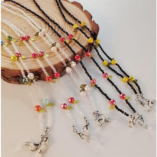Fashion Eyeglasses Chain Cute Fruit Crystal Beaded Trendy Women Outside Casual Sunglasses Accessory Necklace Mask Hanging Rope