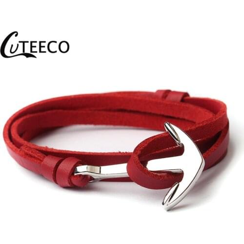 CUTEECO Nine Colors Punk Multi Layer PU Leather Wrap Anchor Bracelet Hooks Bangle for Man Jewelry Dropshipping