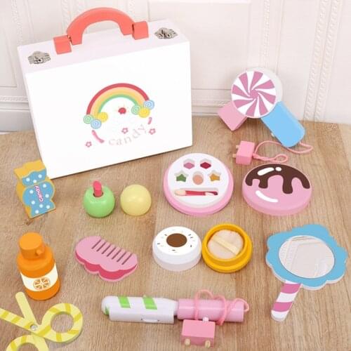 Wooden Candy Cosmetic Box Simulation Eye Shadow Lipstick Makeup Play House for Girls Role Play Dressing Box Toys