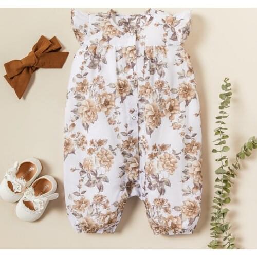 PatPat Baby / Toddler Solid Floral Flutter-sleeve Bodysuit and Headband Set