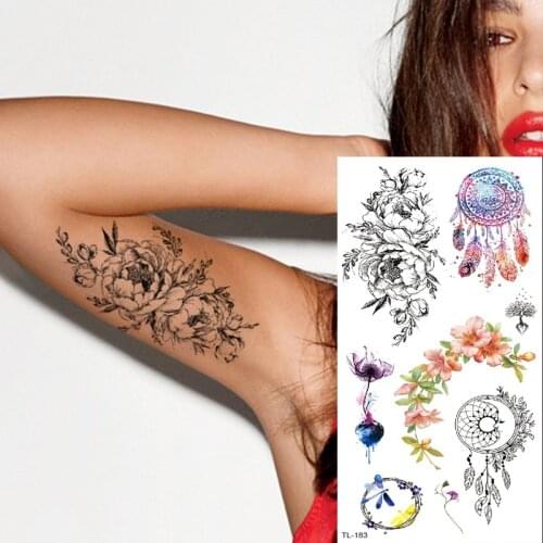 Sketch flower tattoo sketches tattoo designs black peony flowers tatoo fake sexy stickers waterproof temporary tattoo mandala