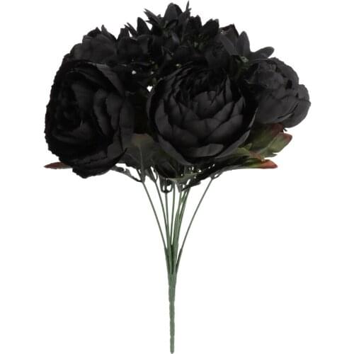 Artificial Peony Simulation Decoration Bouquet Silk Cloth Black 12 Heads 32cm Fake Flower