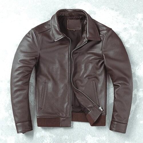 Classical Cowhide Men Leather Jacket 100% Natural Cow Skin Thick Motor Jacket Winter Factory Motorcycle Jackets