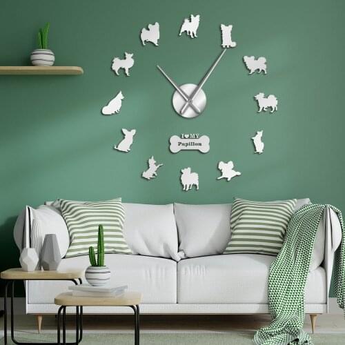 Continental Toy Spaniel Papillon Dog Wall Sticker Frameless Large Modern DIY Wall Clock Watch Housewarming Gift for Dog Owners