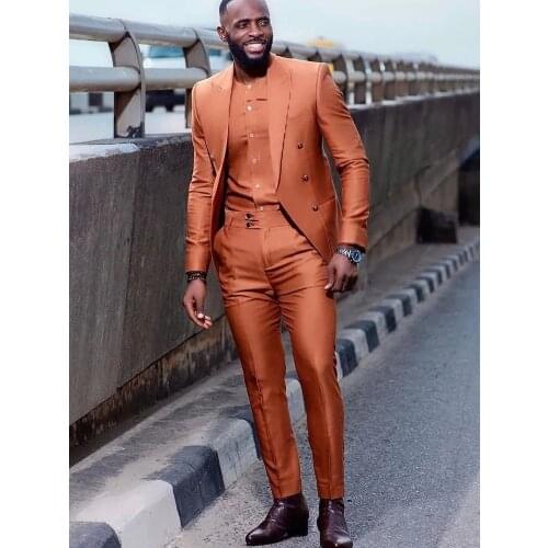 Costume Homme Marriage Orange Men Suits Peak Lapel Fashion Wedding Tuxedos Terno Masculino Groom Prom Blazer 2 Pcs Jacket+Pant