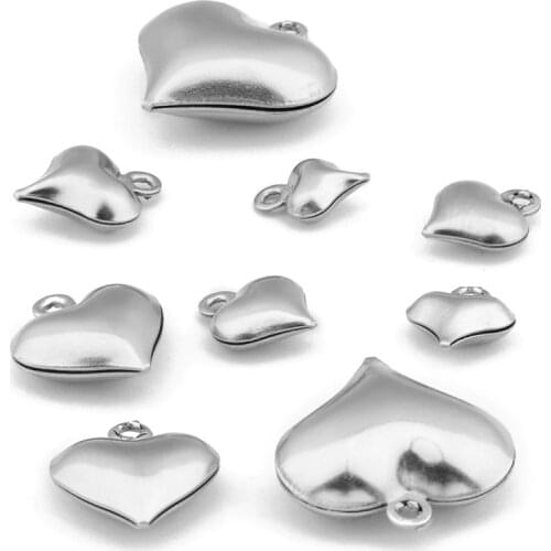 100Pcs 6-16mm Stainless Steel Heart Cute For Necklace Bracelet Anklet Pendant Charms DIY Jewelry Making Accessories Wholesale