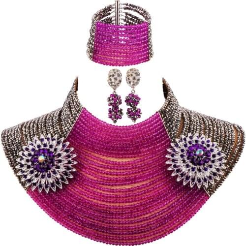 Fashion African Beads Necklace Jewelry Set Silver Purple 25 Layers 4mm Crystal Party Jewelry Sets 25LC11