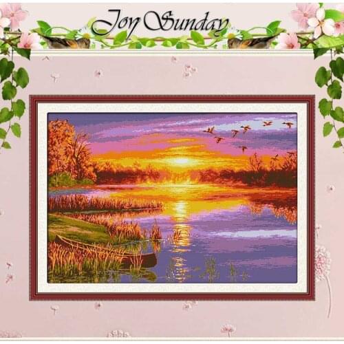 Autumn Sunset Patterns Counted Cross Stitch 11CT 14CT Printed Canvas Cross Stitch Set Wholesale Chinese Embroidery Needlework