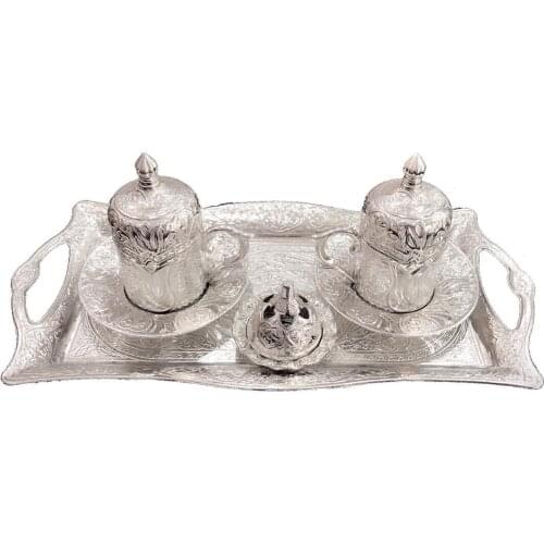 Tulip Motif Silver 2 Li Coffee Cup Kit Chic Design Coffee Cup Tray Delight Dish