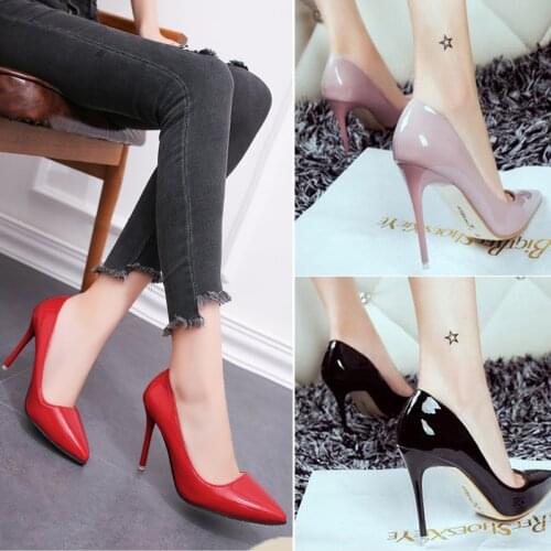 Pointed Stiletto High Heels Women 2021 New Spring and Autumn Wedding Pumps Shallow Patent Leather Ol Professional Single Shoes