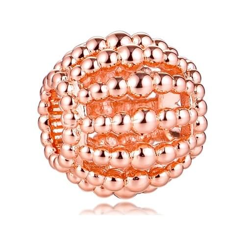 Genuine 925 Sterling Silver Beads Rose Gold Beaded Openwork Charm Fits Pandora Bracelet Women Jewelry DIY Making Kralen