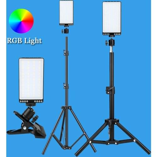 Portable RGB Video Light Panel With Tripod Long Arm Holder Clip Rechargable Photography Lighting For Live Streaming Photo Studio