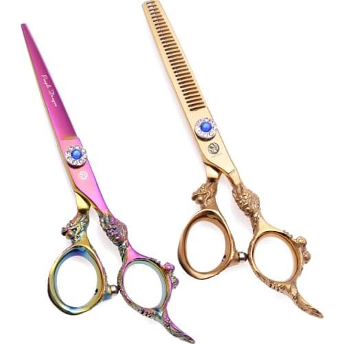 Professional Barber Kit 6" 5.5" Japan 440C Purple Dragon Hair Cutting Scissors Set Salon Haircut Thinning Shears add Case 9004