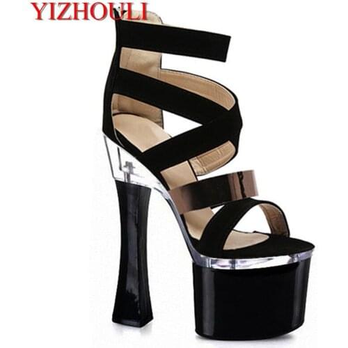 New thick with summer sandals ultra-high with waterproof Taiwan 18 cm thick black bottom club for womens shoes heels