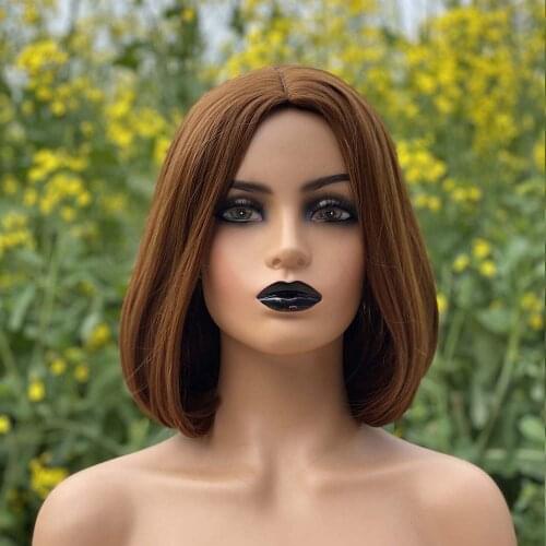 12inch Middle Part Short Bob Straight Black Wig Synthetic Wigs for Black Women Heat Resistant Fiber Brown Cosplay Wigs