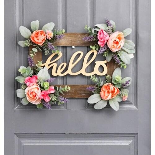 Nordic Simulation Flower Wood Crafts Photo Frame for Home Door Hanging Decoration Garden Living Room Wedding Arrangement Floral