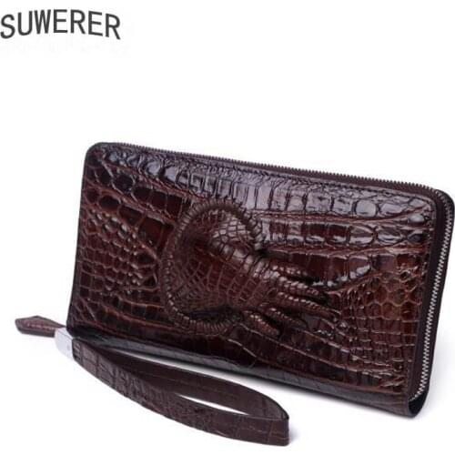 SUWERER 2020 New men genuine leather bags famous brands Crocodile pattern fashion top cowhide tote bag men leather wallet