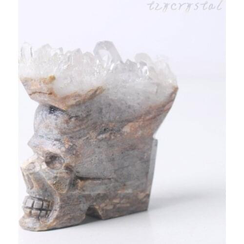 1pc White Crystal Cluster Skull Head Hand-carved Statue Decoration