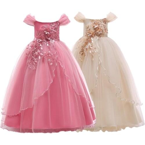 Teen Girls Vintage Elegant Ball Gown Wedding and Party Dress Plus size Princess Lace Long Dress Kids Frock 6 8 10 12 14 16 Years