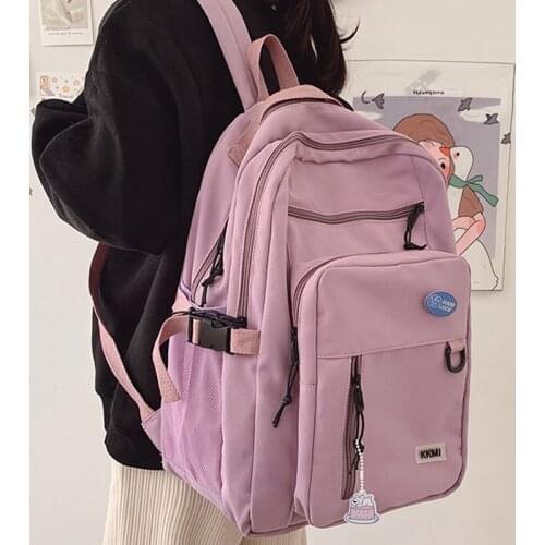 Large Capacity Waterproof Nylon Women Backpack Solid Color School A4 Book Backpacks for Teenage Girls Female Laptop Backpacks