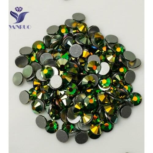 YANRUO 2058NoHF Emerald AB Glass Crystal Shiny AB Flatback No Hot Fix Strass No Glue Bright Stones Rhinestones For Clothes