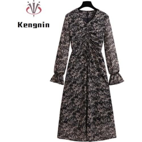 Plus Size Womens Tunic Summer Dresses 2021 French Chic Dress V-Neck Bow Print Patchwork Black Party Dresses Clothing KE1622