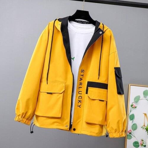 Women Jackets 2020 Autumn Loose Hooded Female Windbreaker Harajuku Bomber Jacket Student BF Coat Oversize Jacket Basic Coats 333
