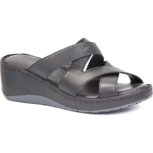 Gedikpasalı Asy 632 Black Women 'S 2021 Summer Slippers Orthopedic Genuine Cow Leather Business Lift Padding Daily Casual Use Hiking