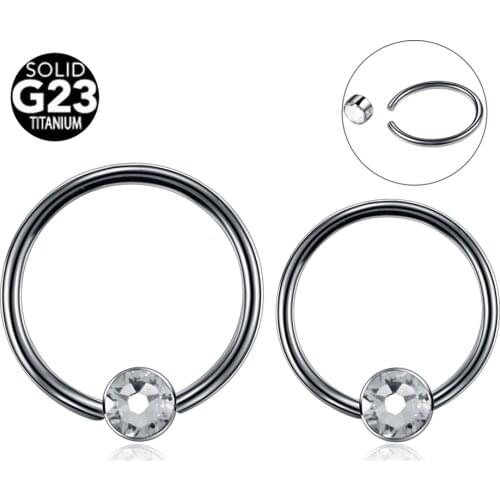 1PC G23 Titanium Captive Bead Nose Ring Clip Flat CZ Gem CBR Closure Rings Piercing Earring Tragus Helix Nipple Piercing Jewelry