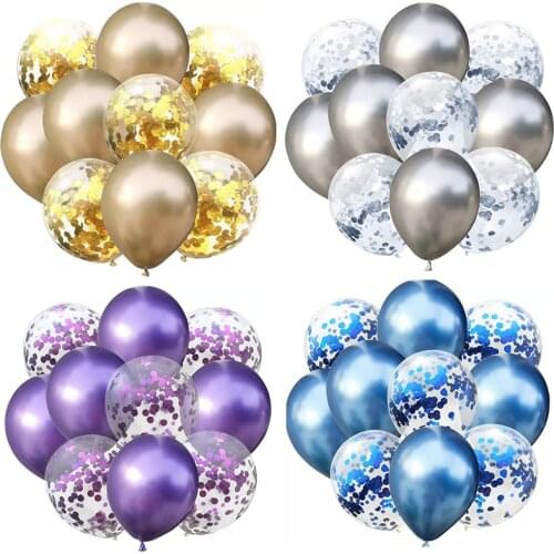 10Pcs Mixed Gold Confetti Balloons Birthday Party Decoration Metal Chrome Balloon Air Ball Birthday Ballon Party Decor Baloon
