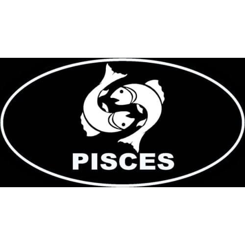 14CM*7.4CM PISCES Oval Vinyl Decal Car Sticker Zodiac Horoscope Black Silver C10-01662