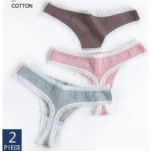 Women Cotton Thongs 2Pcs G-String Panties Sexy Low-Rise Briefs Soft Comfortable Female Underpants Striped Thong Bikini Underwear