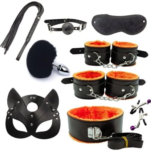 SM Sex Toys for Women Erotic products Gag Collar Whip Handcuffs Nipple Clamps BDSM Bondage Set For Couples Women Anal Butt Plug