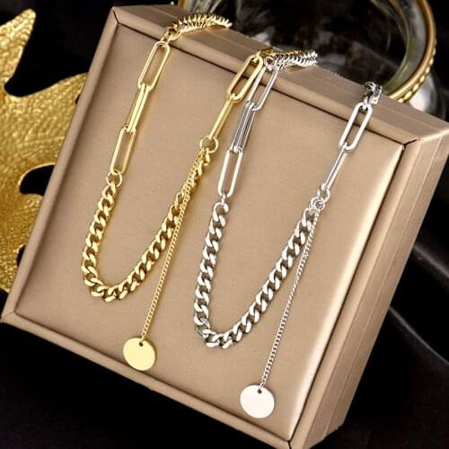 Titanium steel does not fade simple design sense metal wind hip-hop disco collarbone chain female minority joker chain choker