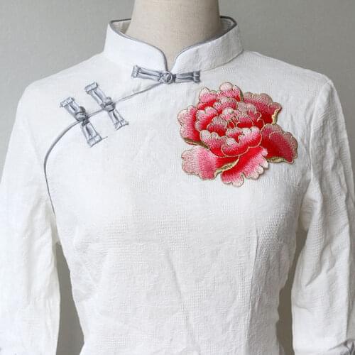Blooming Peony Embroidery Cloth Patch Sew-on Sticker DIY Decorative Clothes Accessories Multi-color Option embroidered patches