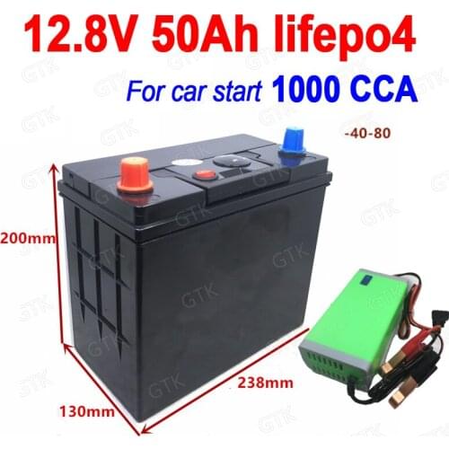 GTK 12.8V Lifepo4 12v 50ah chargeable battery 1000CCA 800A for Start the vehicle start car boat Inverter + 5A Charger