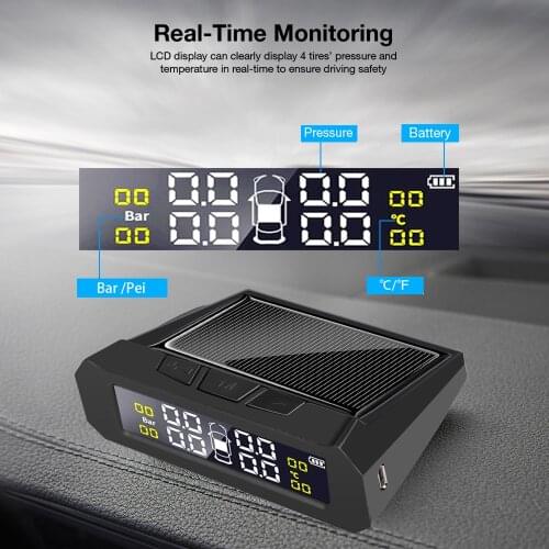 Kebidumei Solar Power Tpms Car Tire Pressure Alarm Monitor System Auto Security Alarm Systems Tyre Pressure Temperature Warning