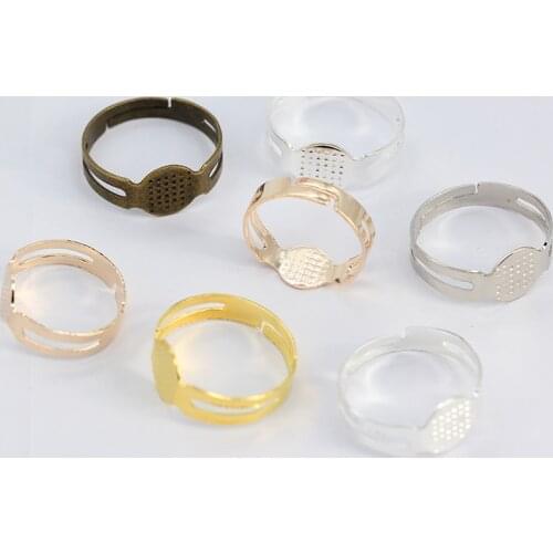 50p Silver Gold Plated Bronze Adjustable Blank Ring Base with 7/8mm Flat Pad DIY Children Kids Glue On Cabochon Rings Findings
