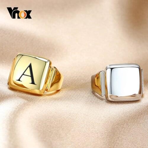 Vnox Personalized 15mm Signet Ring for Women Men, Customize Initials Stamp Finger Band, Chunky Punk Gothic Cool Jewelry