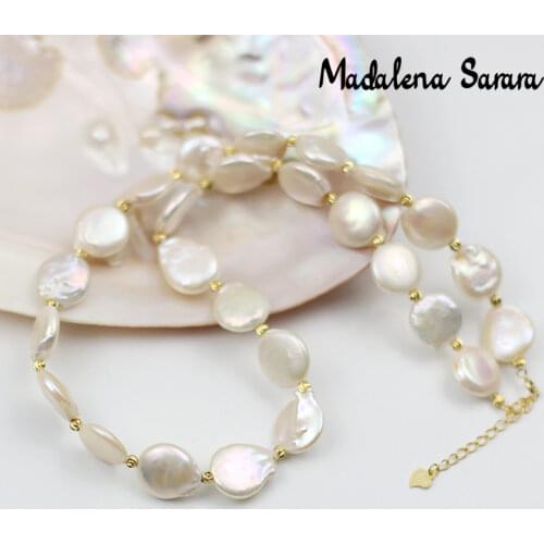 MADALENA SARARA 12-13mm Elegant Queen Style Cultured Freshwater Pearl Necklace Bracelet Set European Bride Button Shape Pearl