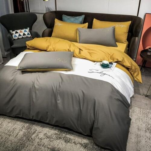 100% cotton Bedding Set embroidery Stitching color briefness duvet cover bed linen pillowcases fitted sheet flat sheetl